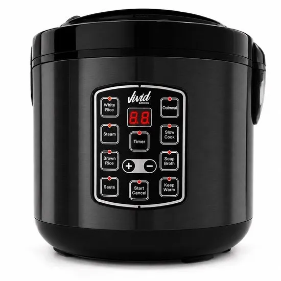Rijstkoker 1.5L met stomer - PFAS-vrij - Slowcooker met Timer - 8 Porties - Multicooker - Rice Cooker - Zwart - Vivid Green
