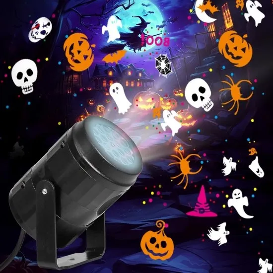 Daity Halloween-projectorlicht voor buiten/binnen - LED-projector voor Halloween-decoratie - feestelijke projector voor Halloween-feest - verbeterde Halloween-binnenverlichting (2025) - Halloween-cadeau (zwart)