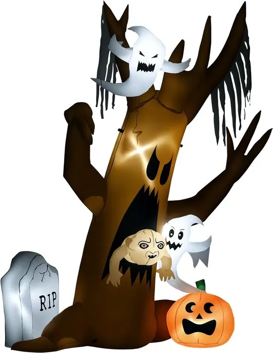 Halloween Decoratie, 2,40 m Grote Spookboom, Zelfopblazend, LED-verlichting, voor Buiten