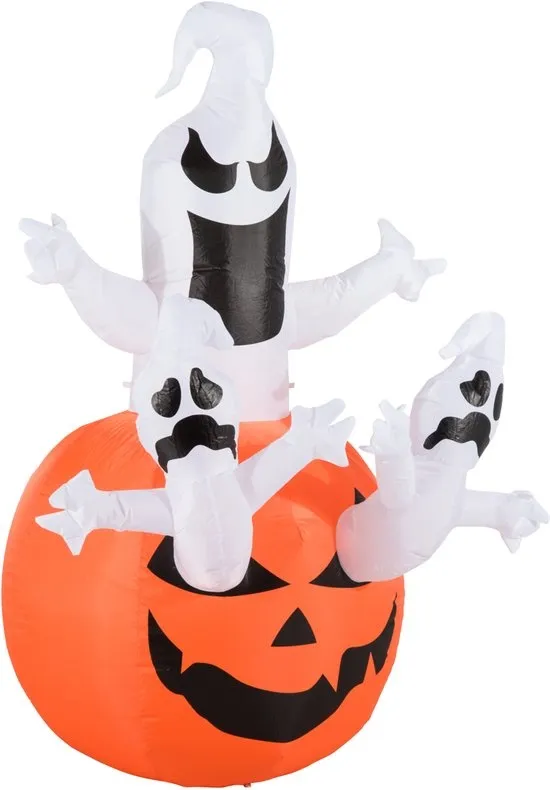 Opblaasbare Pompoen Geest Halloween Decoratie Luchtfiguur met LED-verlichting, Polyester, 120 x 120 x 180 cm