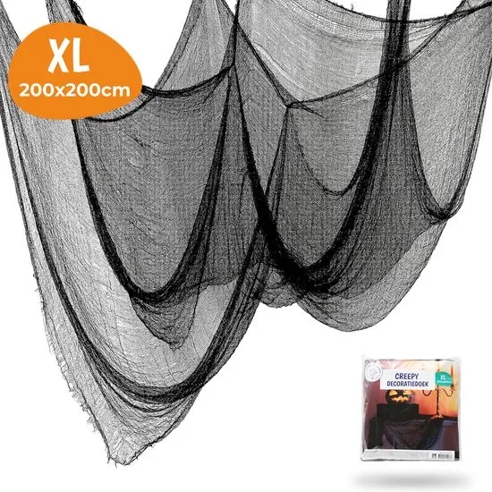 Halloween Decoratie - Creepy Zwart Doek - 200x200cm - Halloween Versiering