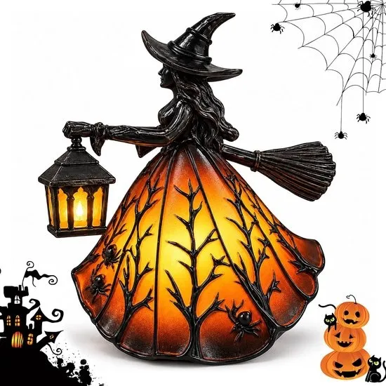 Heksenlamp Halloween, Halloween Decoratie 20 CM, Gotische Heks LED Figuur [Energieklasse A+] Decoratieve Lamp voorVensterbank, Plank, Bureau, Tafel, Woonkamer, Slaapkamer en Halloweenfeest, Gothic Halloween Decoratie