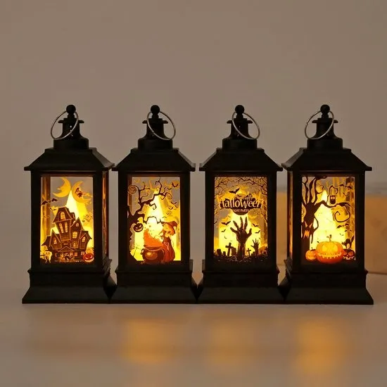 4 stuks Halloween-LED-lampen, binnen- en buitengehangende Halloween-decoratie, Halloween-pompoenlampen, batterijopgewekte spooknachtlampen, geschikt voor Halloween-decoratie