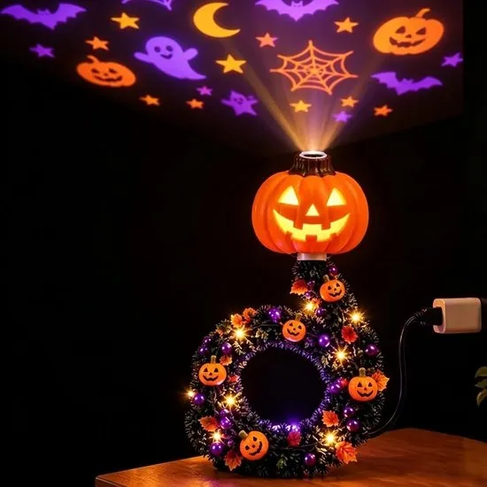 Halloween-projectie nachtlamp met verstelbare decoratieve LED-lampjes, 6 Halloween LED-projectoren voor binnen, geschikt voor feesten, spookhuizen, slaapkamers, studentenkamers, ramen, muren en plafonds.