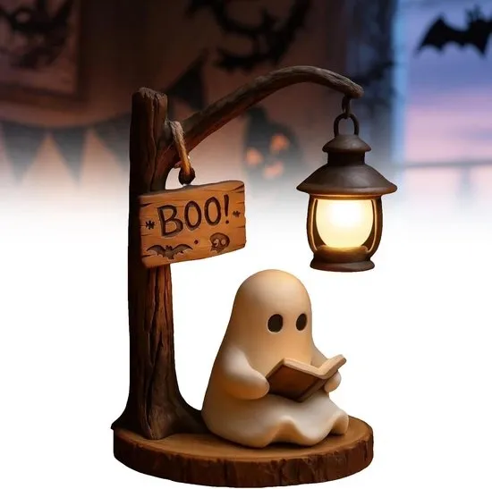 Schattige spookleeslamp - spookleesboeklamp - Halloween-decoratie met led-spooklamp - Halloween-decoratie met led-spooklamp - Halloween -nachtlampje - Spookbeeldje - Spookleeslamp - plank schouw Nieuwjaarscadeaus Tafeldecoratie - Grappige LED