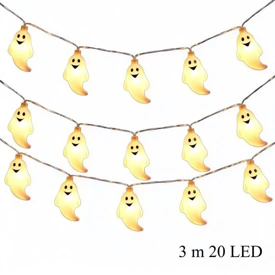 Halloween Lichtsnoer - Spooklichtslinger 3m met 20 LED-lampjes – Halloween Decoratie – Werkt op batterijen, warm wit licht, continu brandend – Geschikt voor Halloween en diverse feestdecoraties