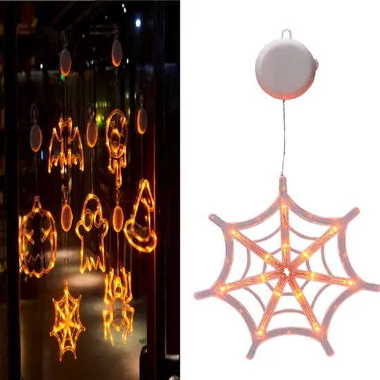 Halloween decoratieve verlichting -halloween lights-Halloween-decoraties- Lamp met zuignap- halloween decoratie licht-LED Halloween hangdecoratie-Batterijgevoed-Halloweenversieringen-Halloween ledlicht-Geschikt voor ramen en glazen deuren-Spinnenweb