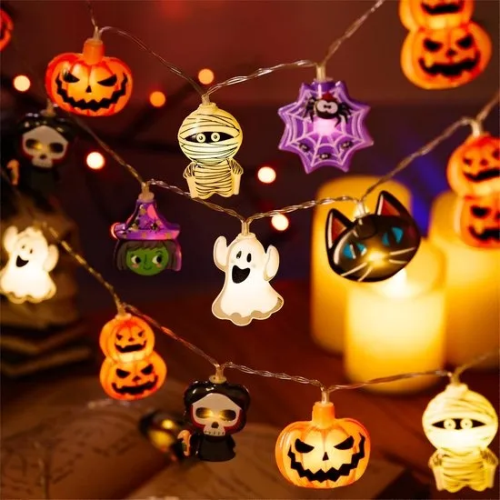 Lichtsnoer - USB - Halloween decoratie - Halloween Lichtjes Slinger - 8 Figuren - Warmwit 3000K - IP44 - 3 m 20 LED Lampjes
