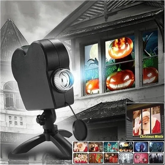 Halloween Kerst Raam Projector Licht, 12 Films Festival LED Projectie Decoratie Spotlight