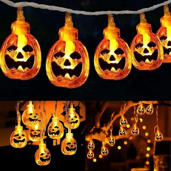 Halloween Fairy Lights 3 Meter - 20 LED Pompoen Lampjes - Warm Wit Licht - Binnen en Buiten Decoratie - Batterij Gesteund - 8 Modes - Feestelijke Sfeerverlichting - Voor Partijen Tuin en Huis