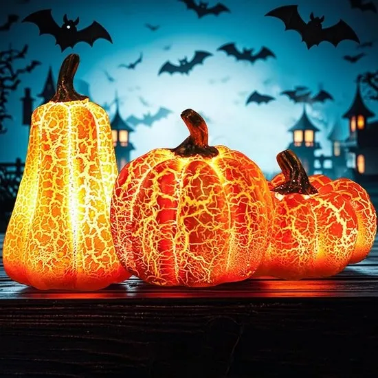 3 delig Herfst Decoratie met LED - Herfst Halloween - vintage Halloween - Pompoen