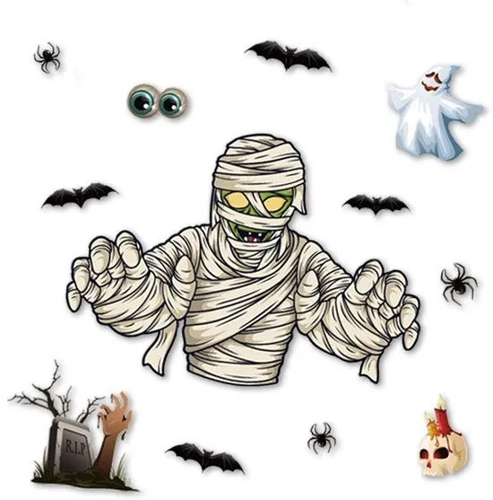 LUQ – Spookogen Halloween Raamstickers – Mummy Vleermuis Spinnen Geest – Griezelige Raamdecoratie – Makkelijk Aanbrengen