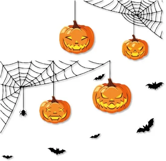 LUQ – Pompoen Nightmare Halloween Raamstickers – Spin Vleermuis Web – Griezelige Raamdecoratie – Makkelijk Aanbrengen