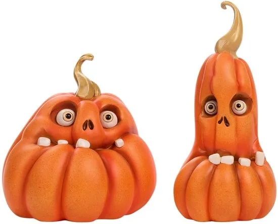 Goodwill-Halloween Decoratie-Assortiment-Set van twee-Handgemaakt-Exclusief-Pompoen-Griezelig-Tanden-Oranje-22cm-Feest- Origineel