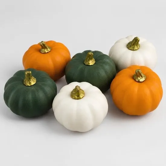 Nep Pompoenen set van 6 - Oranje, Groen & Wit - Decoratie - Tuindecoratie - Halloween - Herfstdecoratie - Versiering