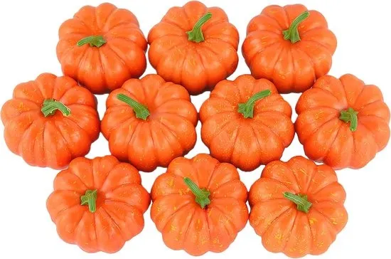 10 stuks - Halloween decoratieve kunstmatige pompoenen - Kleurrijke set herfst decoratieve schuimpompoenen voor binnen- en buitengebruik - Mini-pompoenen - oranje kleur - Feestelijke sfeerdecoraties - voor tafeldecoraties