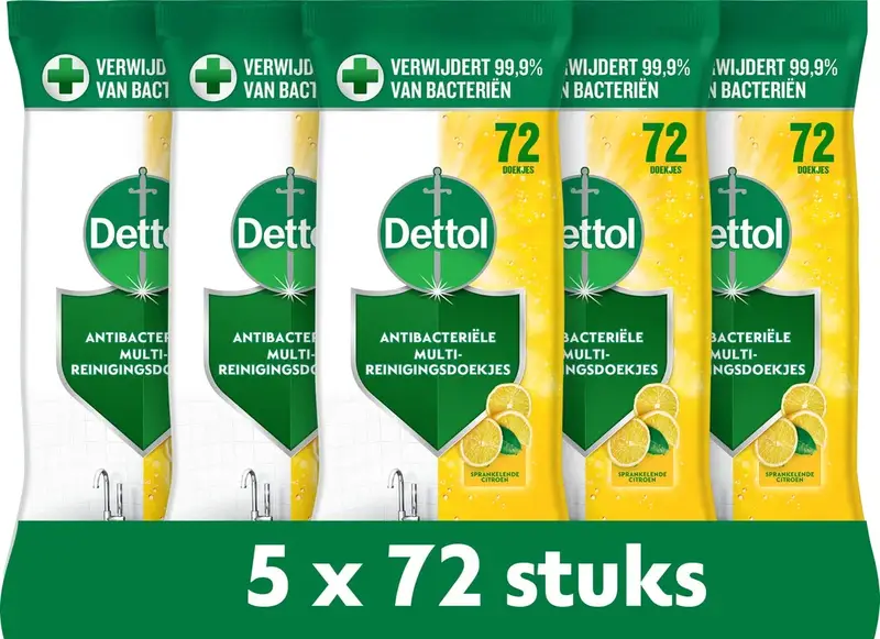 Dettol Antibacteriële Schoonmaakdoekjes – 5x72 stuks – Effectieve bescherming & frisse geur