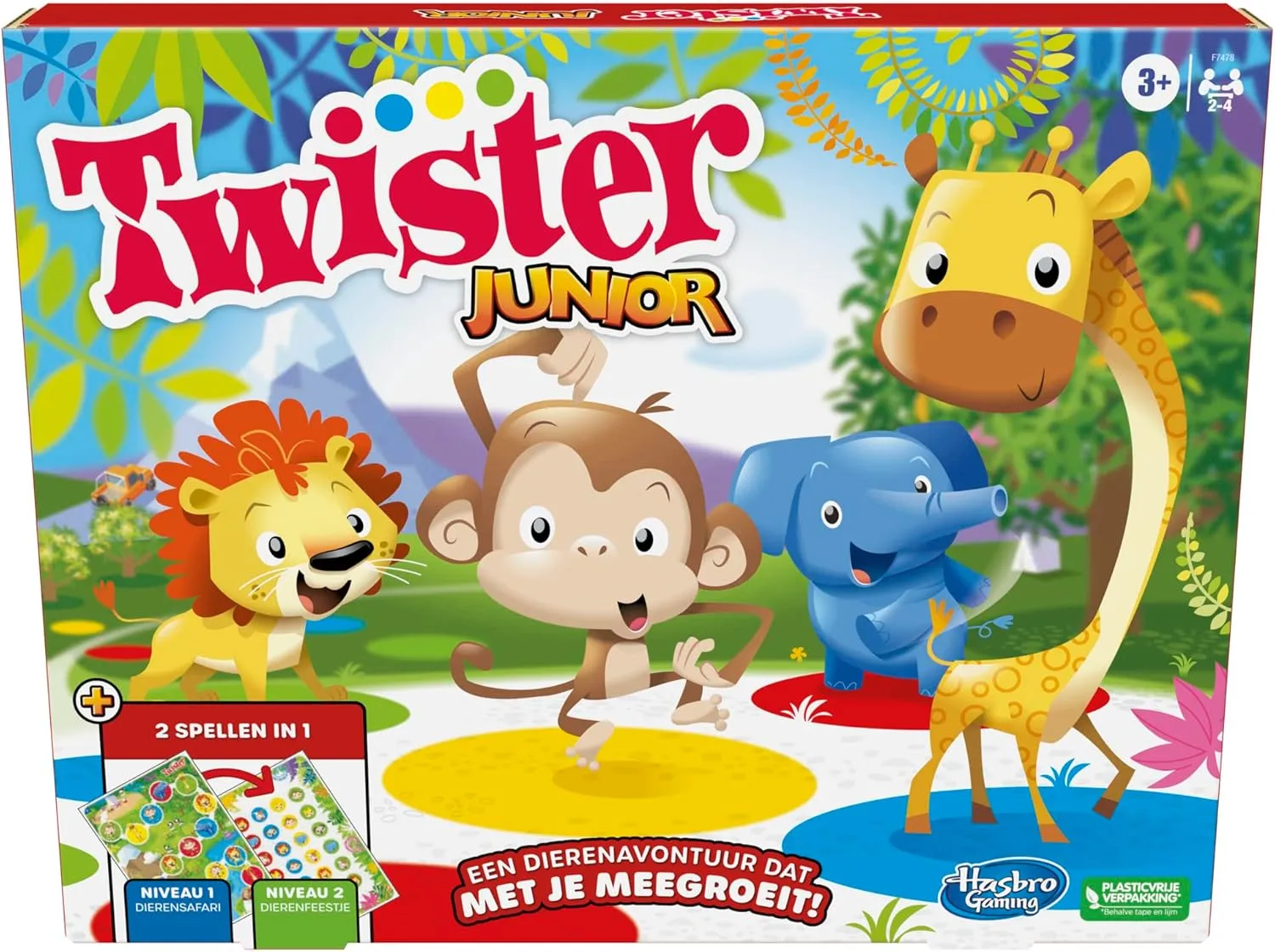 Hasbro Gaming Twister Junior – Dierenavonturen – Dubbelzijdige Mat voor 2-4 Spelers (3+)