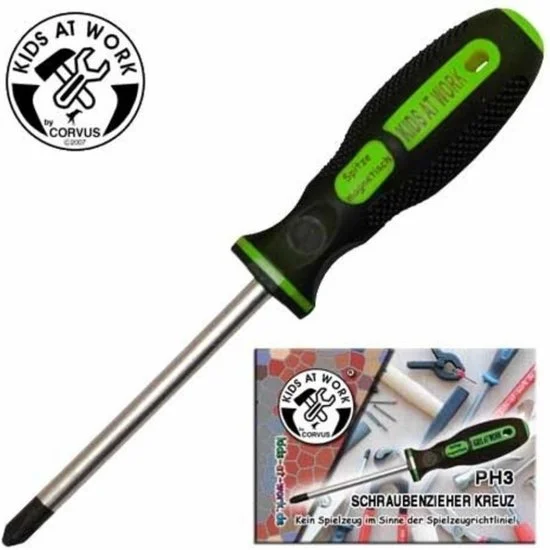 Kids At Work Schroevendraaier Kruiskop Ph3 16 Cm Staal Groen - Perfect Speelgoed voor Jonge Klussers