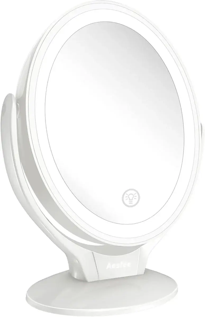 Oplaadbare LED Make-up Spiegel met 1x en 7x Vergroting - Dimbaar Touchscreen Draagbare Spiegel voor Badkamer en Reis
